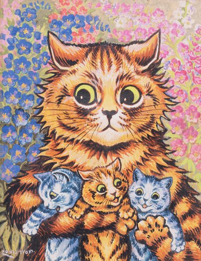 Una gata con sus gatitos de Louis Wain